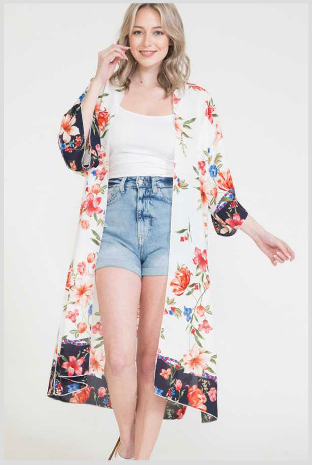 63 OT-F {Coastal Living} Floral Print Duster/Kimono  PLUS SIZE XL 2X 3X