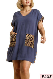 SALE!! 63 CP-B {Too Purrfect} "UMGEE" Navy Dress Leopard Pocket PLUS SIZE L 1X 2X