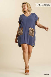 SALE!! 63 CP-B {Too Purrfect} "UMGEE" Navy Dress Leopard Pocket PLUS SIZE L 1X 2X