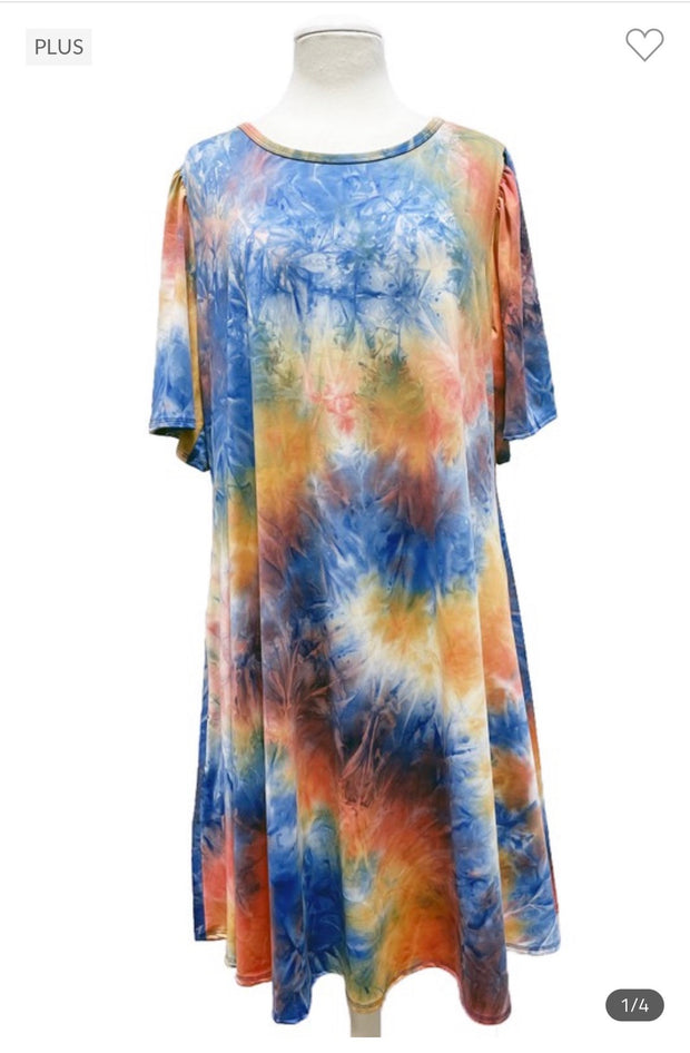 81 PSS-C {Color On My Mind} Fruit Punch Tie Dye Dress PLUS SIZE 1X 2X 3X