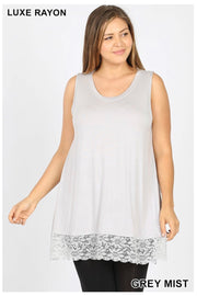 SALE!! SV-B (Right For You) Grey Mist Sleeveless Tunic With Lace Hem PLUS SIZE 1X 2X 3X