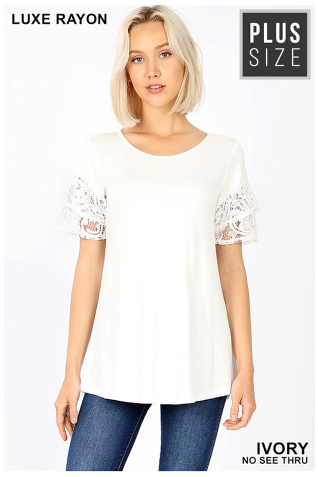 SALE!! SD-M (Always Pretty) Ivory Tunic With Double Ruffle Lace Sleeves PLUS SIZE 1X 2X 3X