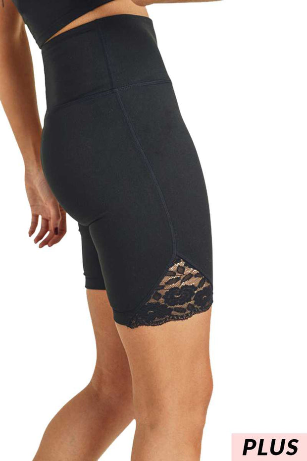 LEG-A {Love Spell} Black Biker Shorts with Lace Detail