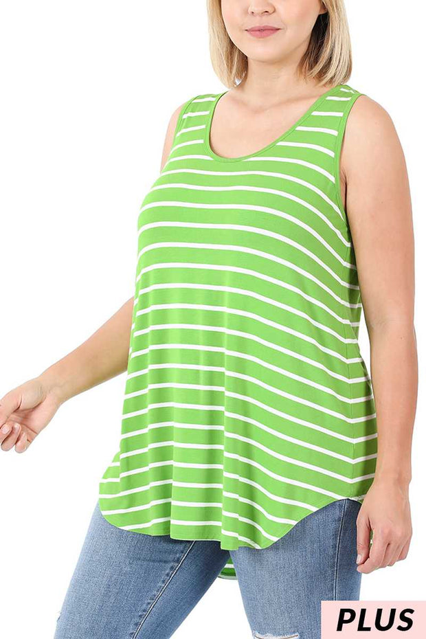 SALE!!  66 SV-A {Sweet Simplicity} Lime Striped Sleeveless Top PLUS SIZE 1X 2X 3X