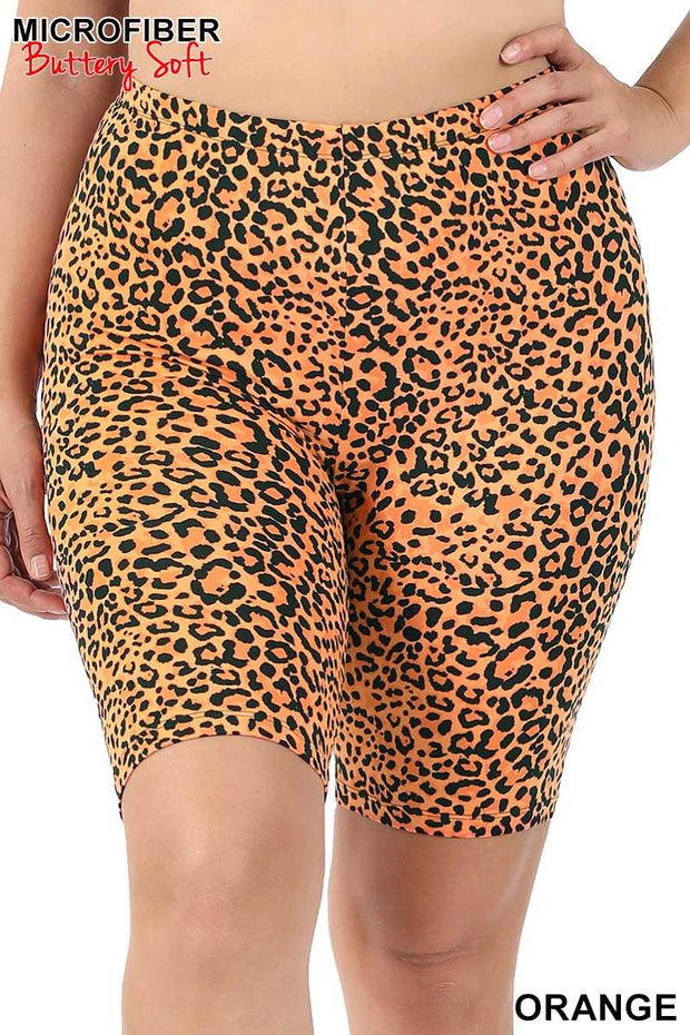 BT  {Wild Card} Orange Cheetah Print Biker Shorts PLUS SIZE 1X 2X 3X