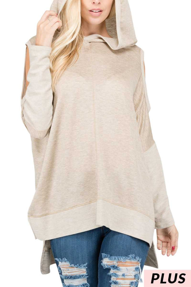 SALE!! OS-G {Follow Your Instincts} Beige  Cold -Shoulder Hoodie Top