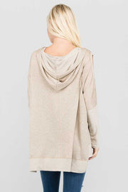 SALE!! OS-G {Follow Your Instincts} Beige  Cold -Shoulder Hoodie Top