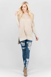 SALE!! OS-G {Follow Your Instincts} Beige  Cold -Shoulder Hoodie Top