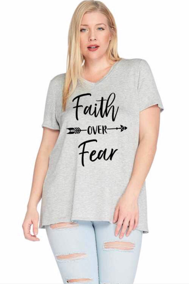 SALE!! 1- GT-G {Faith Over Fear} Gray V-Neck Graphic Tee