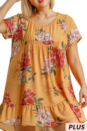 SALE!! 66 PSS-B {True Temptation} "UMGEE" Yellow Floral Dress PLUS SIZE XL 1X 2X