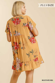 SALE!! 66 PSS-B {True Temptation} "UMGEE" Yellow Floral Dress PLUS SIZE XL 1X 2X