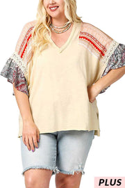 SALE!! 66 CP-A {Fun Daze}  Oatmeal Tunic with Multi Sleeve PLUS SIZE XL 1X 2X