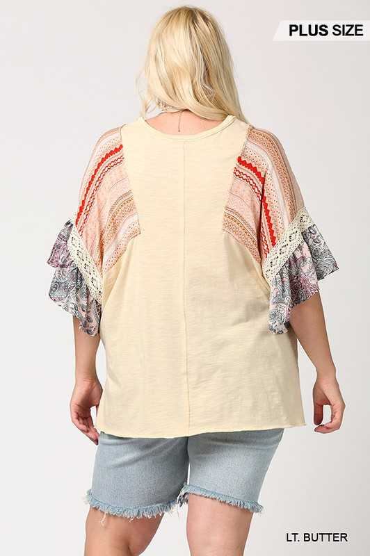 SALE!! 66 CP-A {Fun Daze}  Oatmeal Tunic with Multi Sleeve PLUS SIZE XL 1X 2X