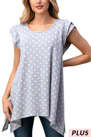 64 PSS-N {Chic Simplicity}  Blue  Pink Polka-Dot Tunic PLUS SIZE 1X 2X 3X