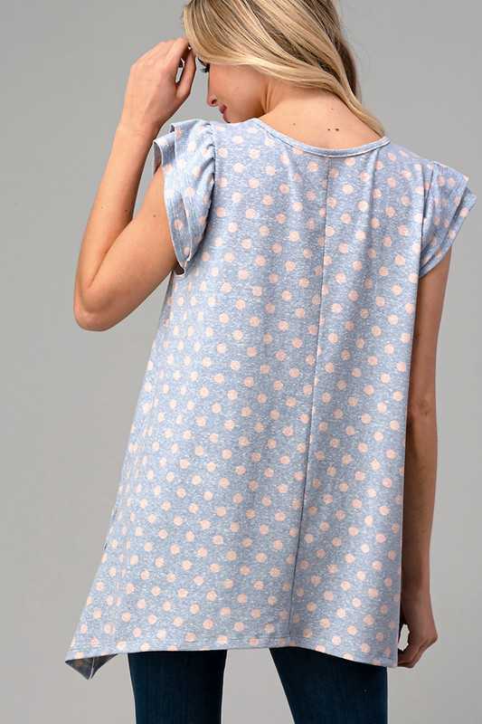 64 PSS-N {Chic Simplicity}  Blue  Pink Polka-Dot Tunic PLUS SIZE 1X 2X 3X