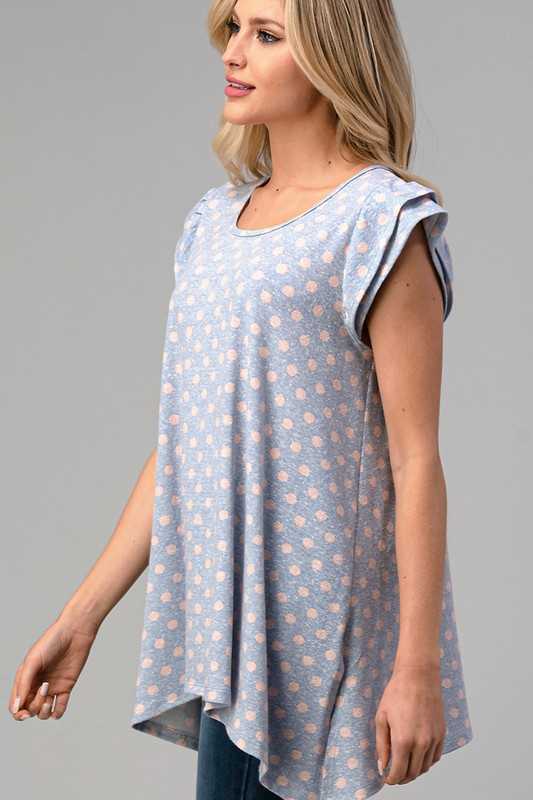 64 PSS-N {Chic Simplicity}  Blue  Pink Polka-Dot Tunic PLUS SIZE 1X 2X 3X