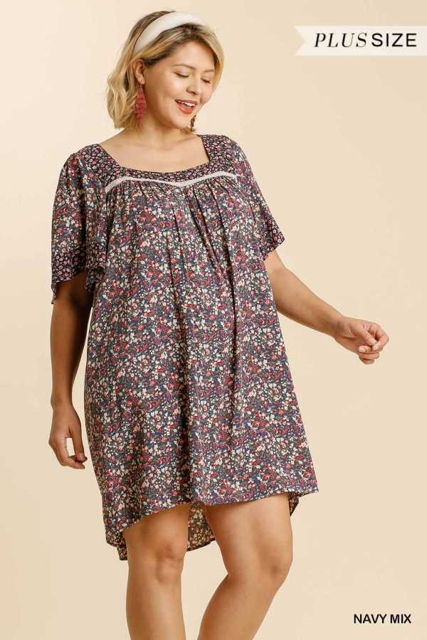 64 PSS-U {Casual Commute} "UMGEE" Navy Floral Dress PLUS SIZE XL 1XL 2XL