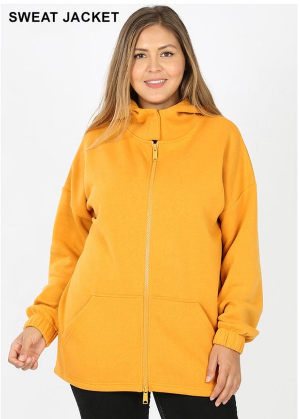 OT-I {Comfy Chic}  Ash Mustard Hoodie Jacket Full Zipper PLUS SIZE 1X 2X 3X