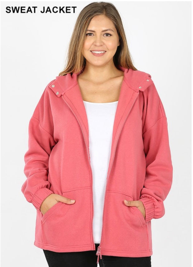 SALE!! OT-Q {Comfy Chic} ROSE Hoodie Jacket with Full Zipper PLUS SIZE 1X 2X 3X