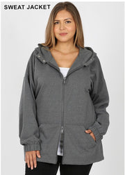 SALE!! OT-G{Comfy Chic} Medium Grey Hoodie Jacket Full Zipper  PLUS SIZE 1X 2X 3X