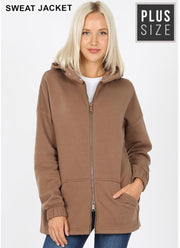 SALE!! OT-M {Comfy Chic} Mocha Hoodie Jacket with Full Zipper PLUS SIZE 1X 2X 3X