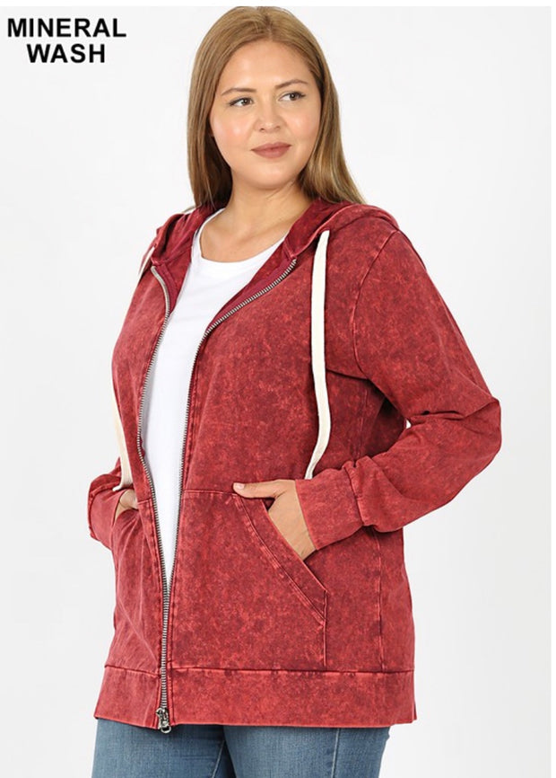 SALE!! OT-M {Worth The Wait} Cabernet Mineral Wash Hoodie Jacket