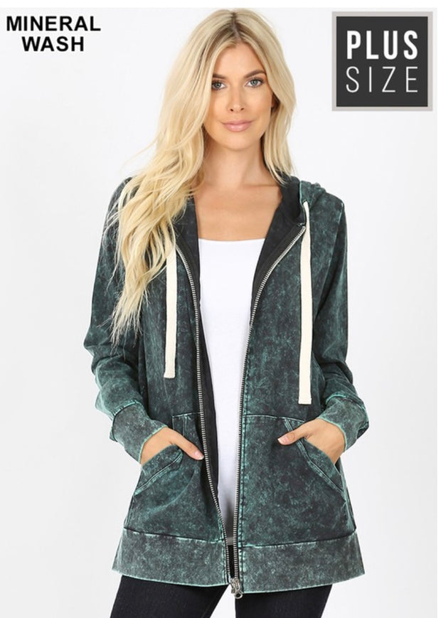 SALE!! OT-P {Worth The Wait} Forest Green Mineral Wash Hoodie Jacket