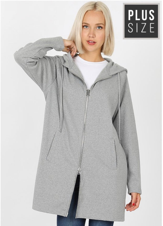 SALE!! OT-T {Miles Apart} Long Gray Hoodie Jacket Full Zipper