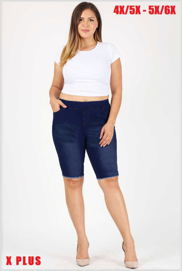 SALE!! LEG-20 {Fraying For You} Blue Denim Frayed Hem Shorts  EXTENDED PLUS SIZE  4X/5X 5X/6X