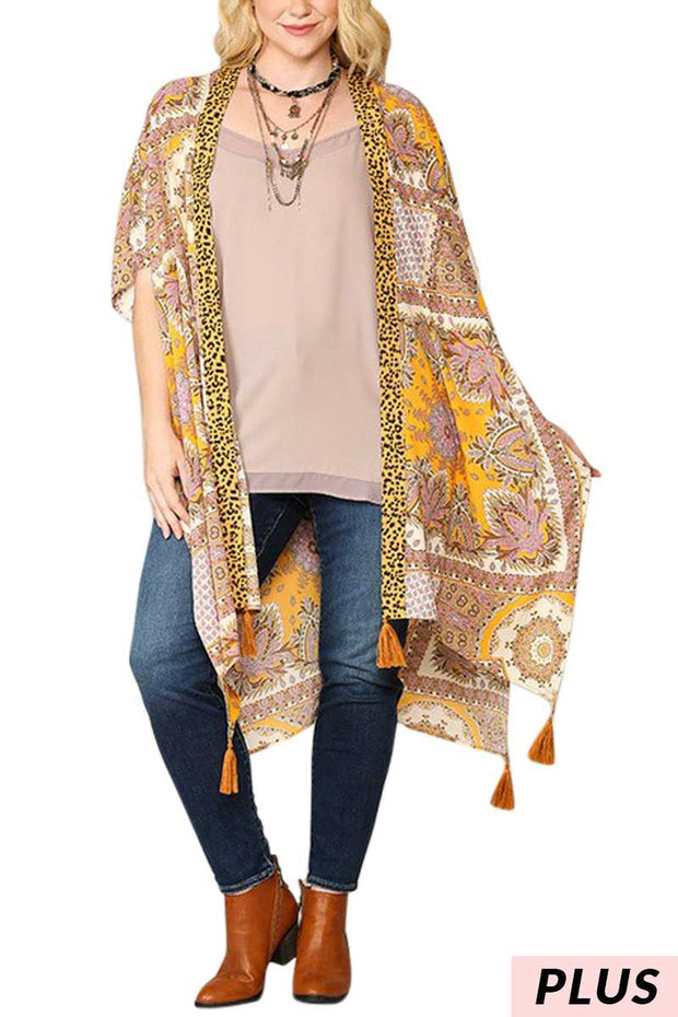 SALE!!  66 OT-L {Slowing Down} Multi Print Cardigan Fringe Detail SALE!! PLUS SIZE XL 1X 2X