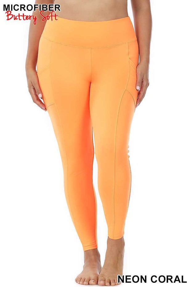 SALE!!  LEG-66 {Soft Delight} Neon Coral Active Leggings  PLUS SIZE 1X 2X 3X