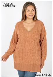 SALE! SLS-E {My Best Life} Eggshell Cable Popcorn V-Neck Sweater