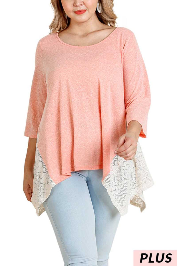 SALE!! SD-T (Graceful Sway) UMGEE Peach Tunic W/ Crochet Detail PLUS SIZE XL, 1X, 2X