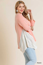 SALE!! SD-T (Graceful Sway) UMGEE Peach Tunic W/ Crochet Detail PLUS SIZE XL, 1X, 2X