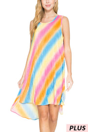 SALE!! LD-S {Rainbow Brite} Sleeveless Hi-Lo Multi-Colored Dress PLUS SIZE 1X 2X 3X