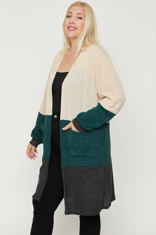 SALE!!  40 OT-D {Cozy Essence} Tan Green Ribbed Cardigan SALE!!!   PLUS SIZE XL 2X 3X