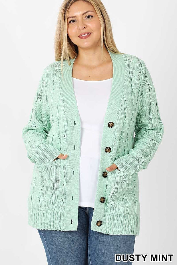 SALE!!  41 OT-X [Sweet Pistachio Cream} Mint Ribbed Cardigan w/front pockets PLUS SIZE 1X 2X 3X