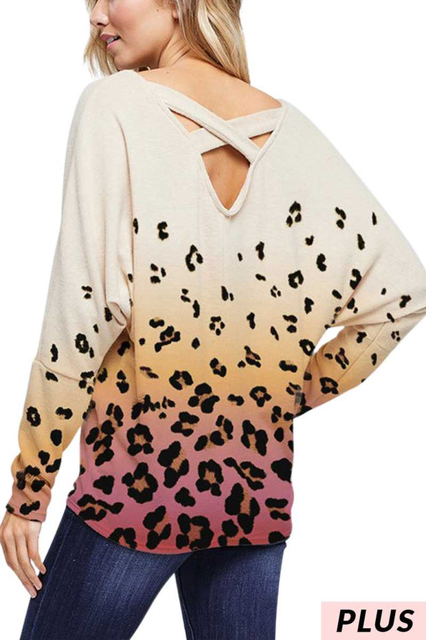 41 CP-D {Look into my eyes} Ivory/Rose Animal Print Tunic w/Criss Cross Back 1X 2X 3X