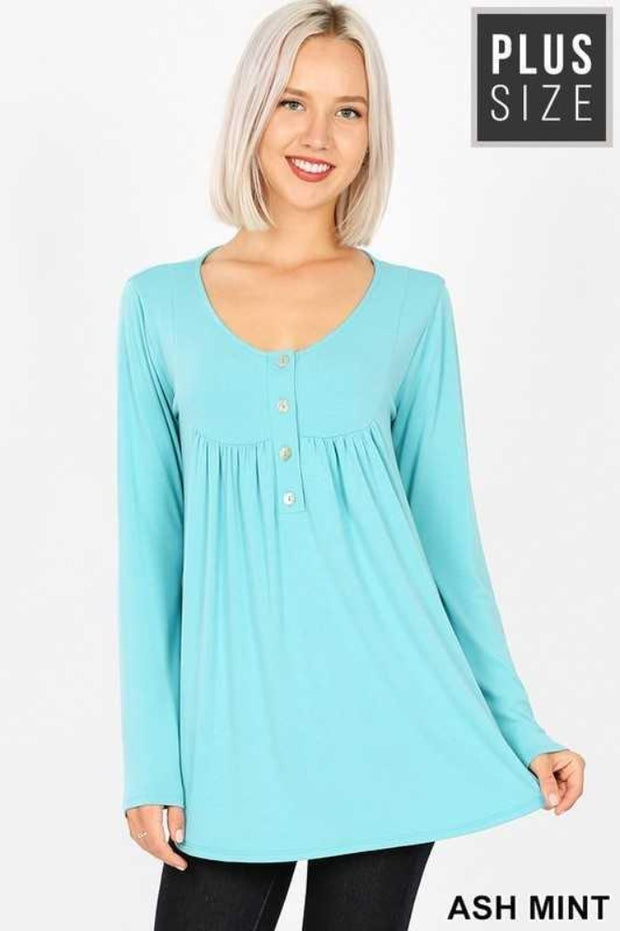 SALE!! 40 SLS-D {Your Forever} Teal Button Long Sleeve Top PLUS SIZE XL 2X 3X