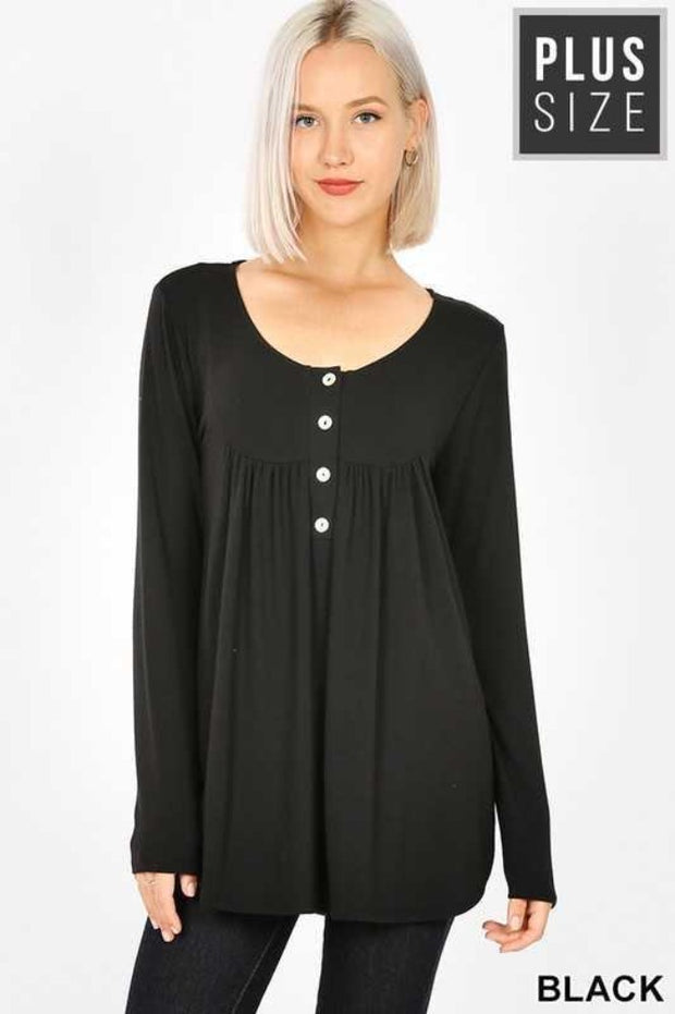 1-40 SLS-C {Your Forever} Black Button Long Sleeve Top PLUS SIZE XL 2X 3X