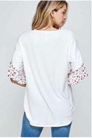 62 SD-B {Garden Views} White Top with Floral Detail PLUS SIZE XL 2X 3X