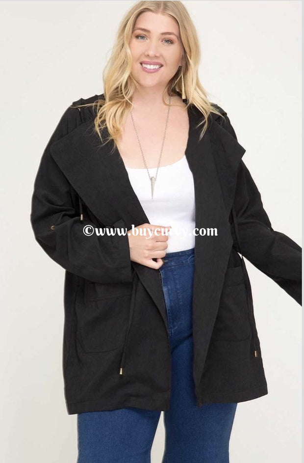 SALE!! OT-P {Back In Black} Long Coat with Hood & Drawstring Waist