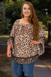 SALE!! 89 PQ-P {Just Go With It} Brown Animal Print Top  SALE!!!  PLUS SIZE 1X 2X 3X