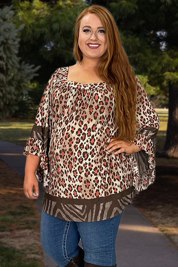 SALE!! 89 PQ-P {Just Go With It} Brown Animal Print Top  SALE!!!  PLUS SIZE 1X 2X 3X