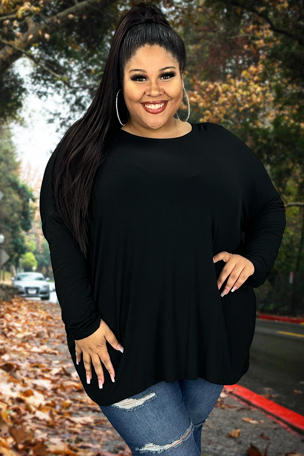 95 SLS-A {Like A Record} Black  Long Sleeve Top PLUS SIZE 1X 2X 3X