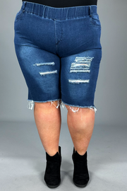 LEG 58 {Made For Me} Blue Denim Distressed Shorts EXTENDED PLUS SIZE 4X/5X  5X/6X