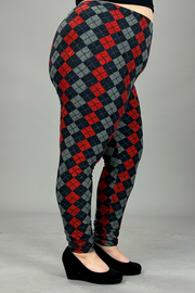 LEG-38 {Making Up} Red Argyle Print Full Length Leggings  EXTENDED PLUS SIZE 3X/5X