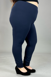 LEG-34 {Pursuit Of Comfort} Navy Full Length Leggings EXTENDED PLUS SIZE 3X/5X