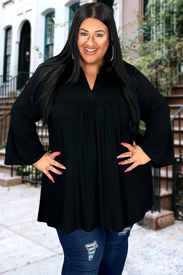 SALE!! 35 SQ-G {Pretty Pleasing} Solid Black Babydoll V-Neck Top PLUS SIZE XL 2X 3X