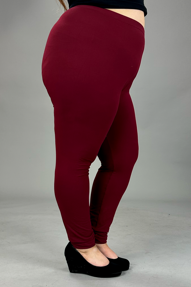 Leg-74 {Pursuit Of Comfort} Burgundy Leggings EXTENDED PLUS SIZE 3X/5X